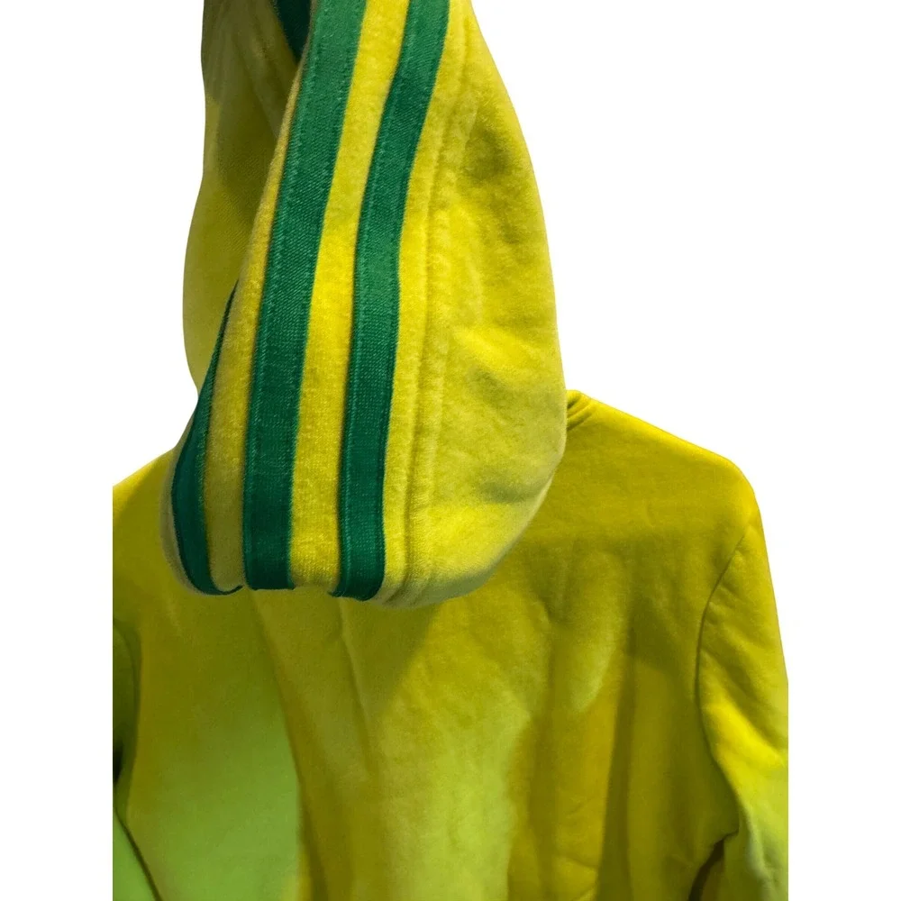 Adidas Full Zip Hoodie Lime Yellow Green Stripes Fleece Sweatshirt Mens Small